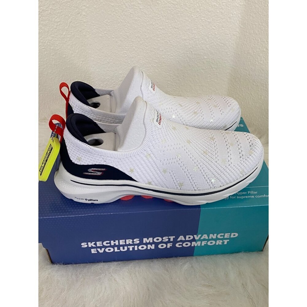 Skechers Women's GO Walk 7 Darcie Athletic Shoes 8.5 White Navy Red Comfort - Picture 2 of 8